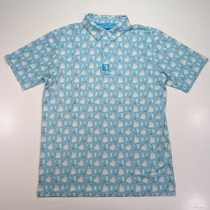 Bogey Bros Golf Polo Mens M Blue Tequila Bottle Lime Novelty Print Stretch